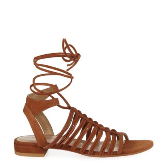 Stuart Weitzman Knotagain Ankle Wrap Flat Suede Sandal Size 8 - Picture 2 of 14